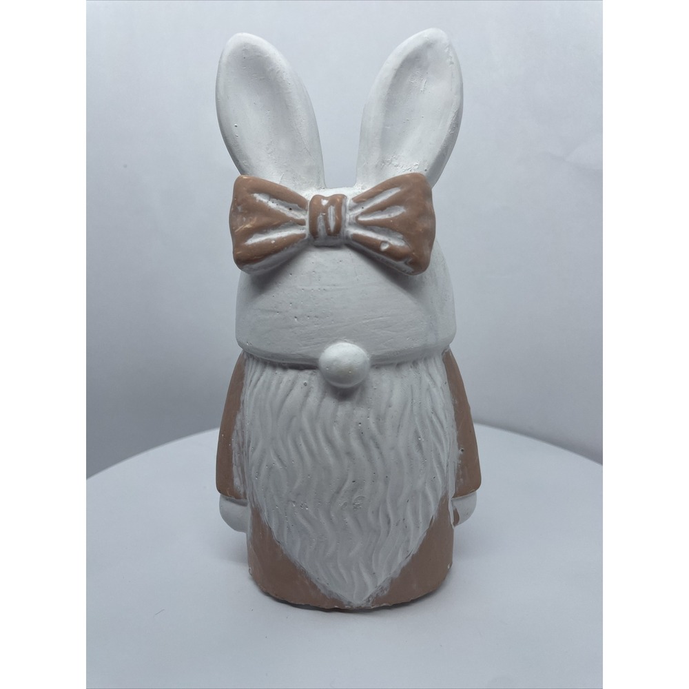 Gnome Bunny Rabbit Figure Pink w/ Bow Outdoor Indoor Statue Concrete 6"‎ Tall